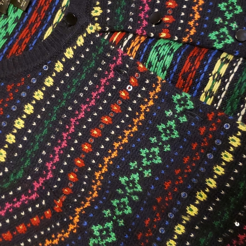 Talbots Striped Sequined Button Front Lambswool C… - image 2